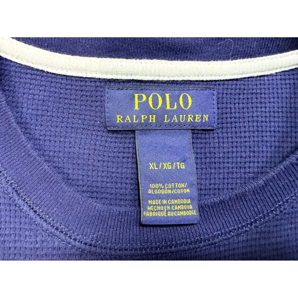 Polo Ralph Lauren Mens XL Blue Long Sleeve Cotton Thermal Waffle Knit‎ Shirt Top